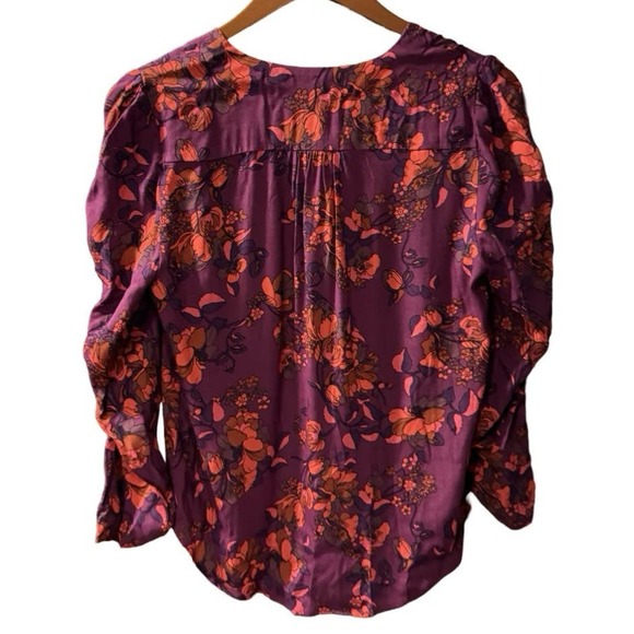 ANTHROPOLOGIE Maeve floral button up blouse S Small wine jourdain runa - Picture 7 of 7